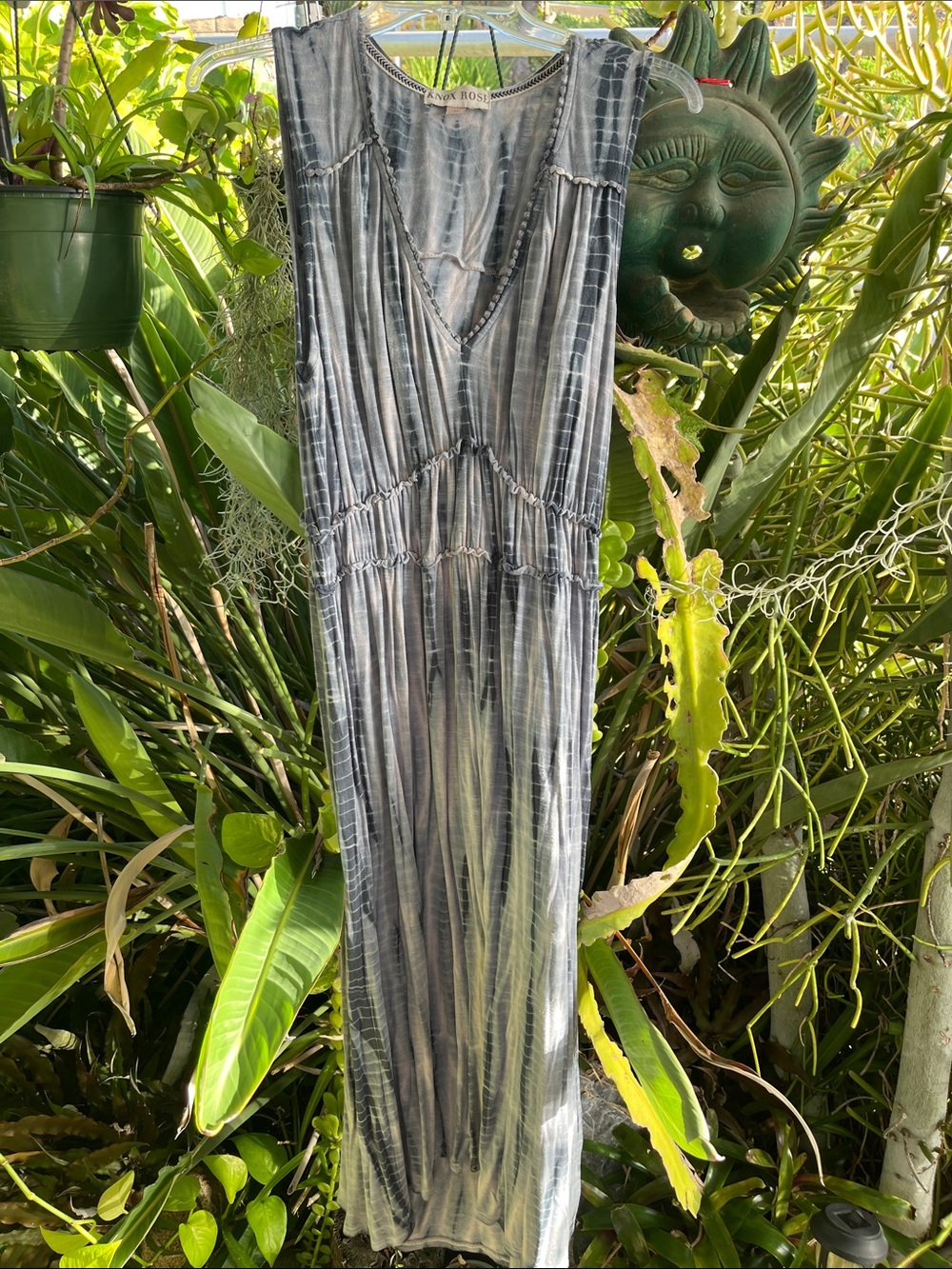 Knox Rose Blue-Gray Sleeveless Tie-Dye Maxi Dress